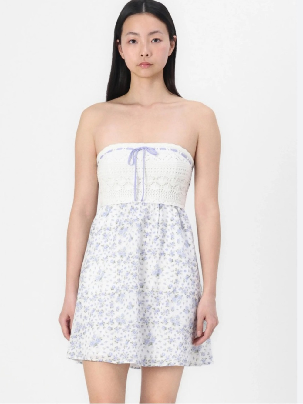 Hollister Strapless White & baby blue Floral Sundress. Size L